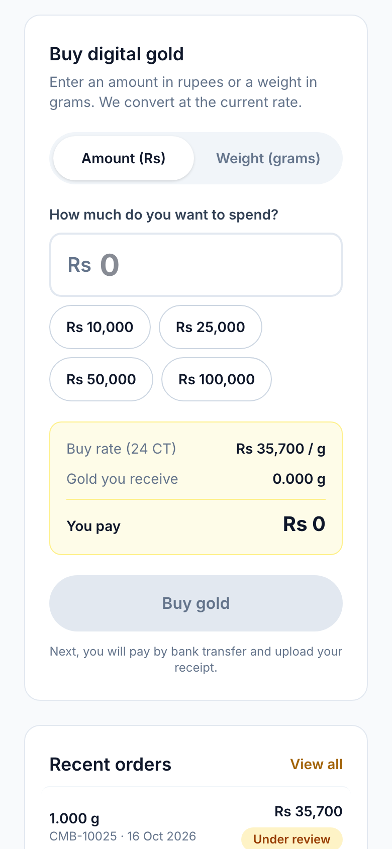 Buying gold in the CMBGOLD customer portal